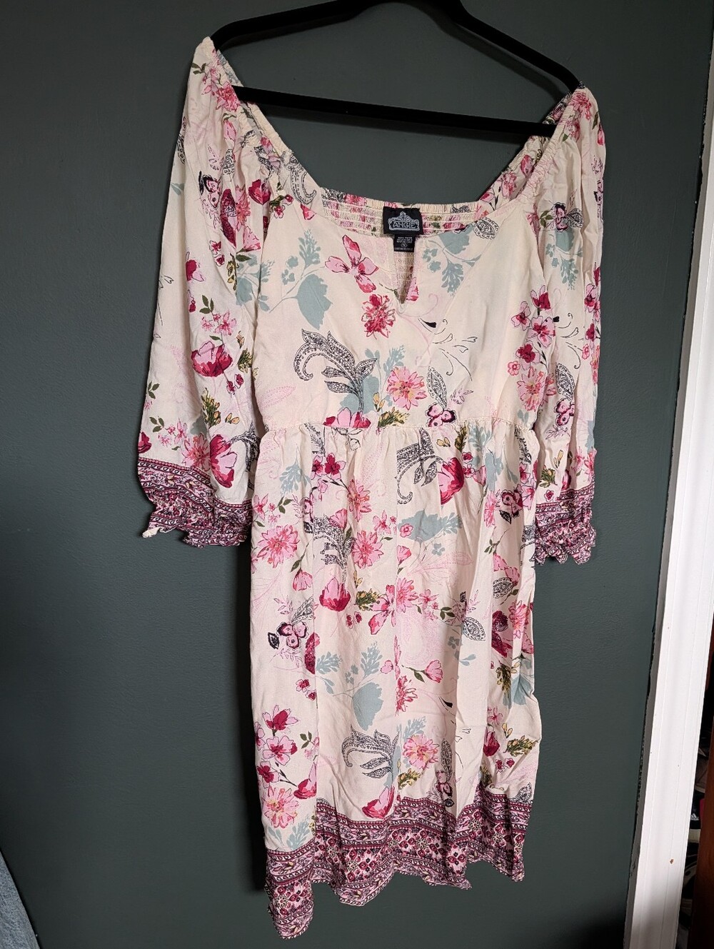 Angie Floral Off-Shoulder Mini Dress in Pink and Cream